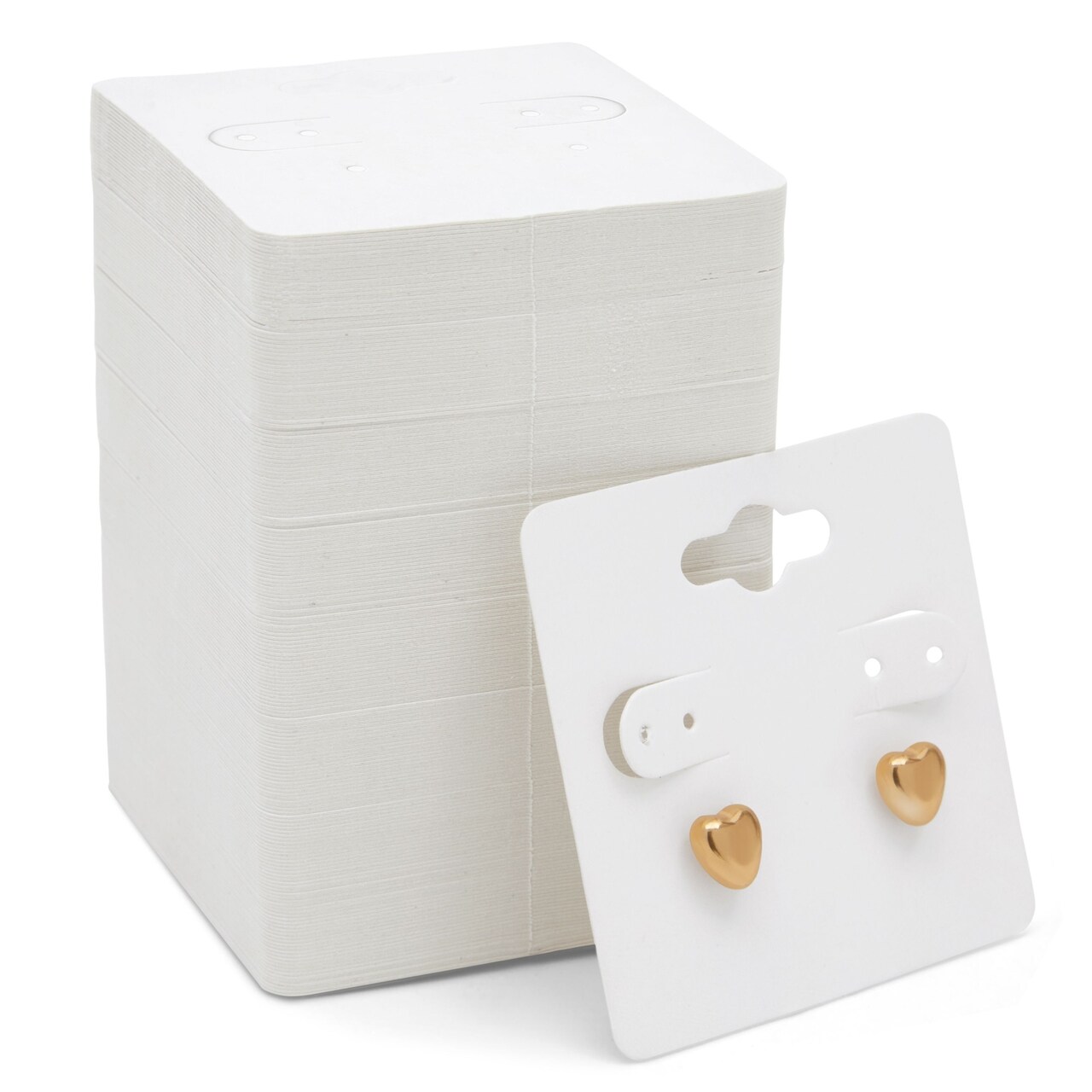 200-Pack White Earring Cards, Hanging Earring Cards for Selling, Display, Packaging, Storage, Durable and Sturdy Paper Material, Jewelry Holders (2x2 in) Bulk Pack